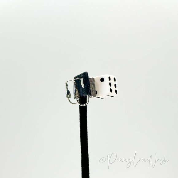 Vintage White Whole Dice Clip On Earrings - Picture 5 of 9